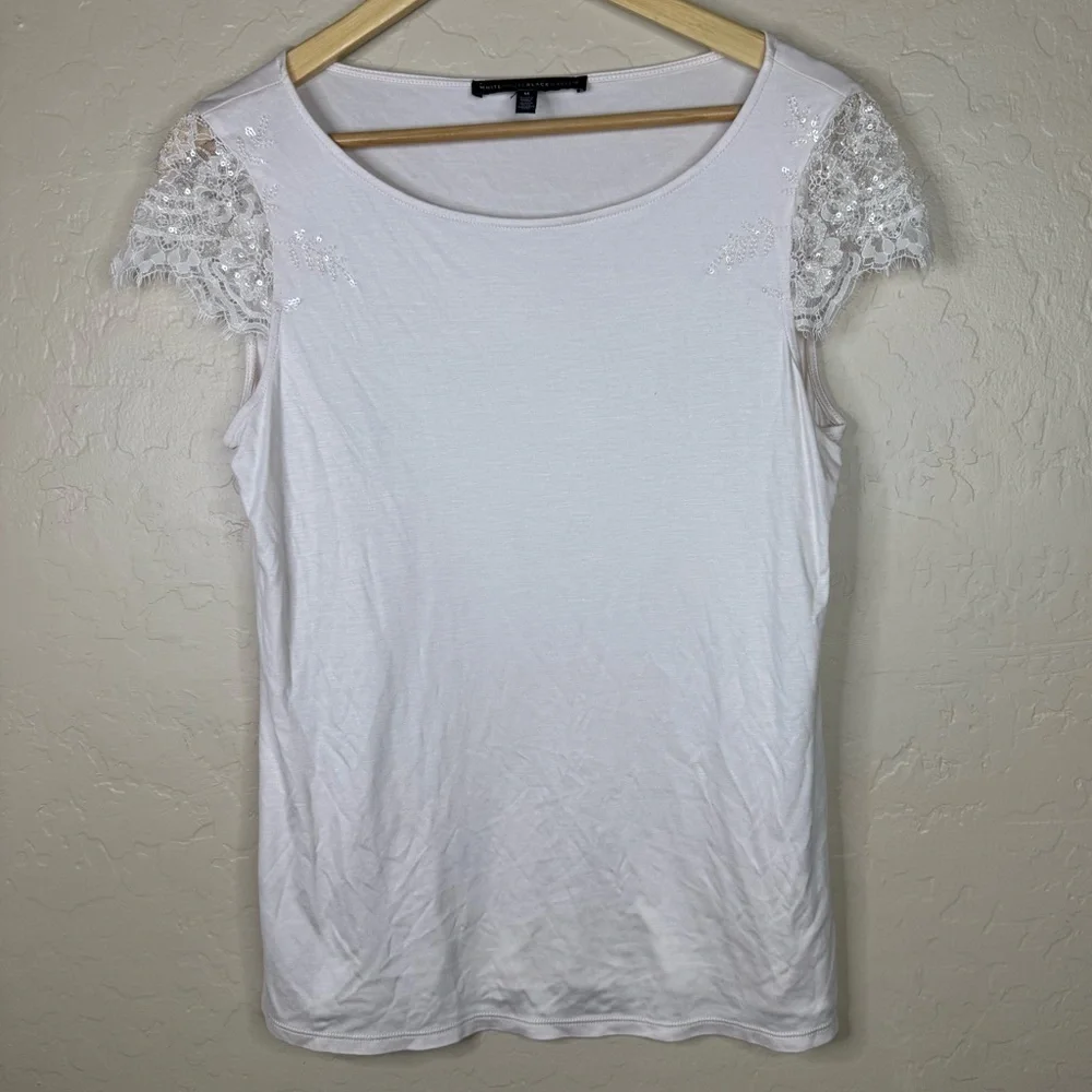 WHBM Blush Pink Lace Sleeve T-Shirt